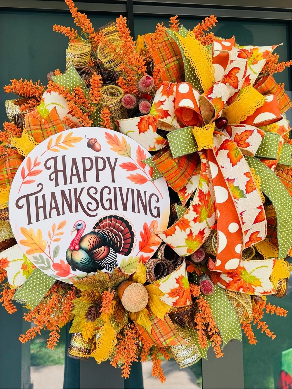 Happy Thanksgiving Orange & Green Decorative Holiday Wreath